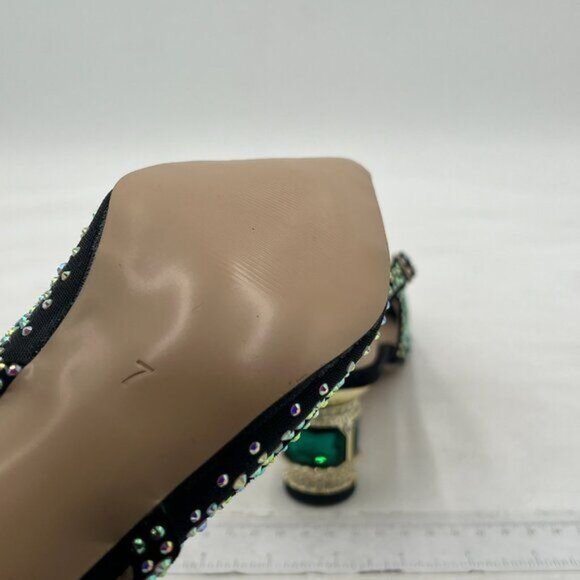 Women Pointed Toe Slingback Wedding Pumps Chunky Low Heel Rhinestone Sandals - Picture 6 of 8